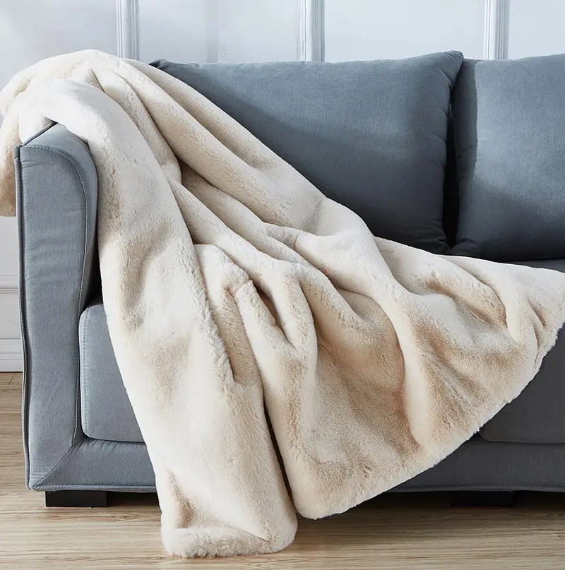 Cassilda Premium Chinchilla Faux Fur Throw Blanket 50 X 60 Beige Polyester furnings