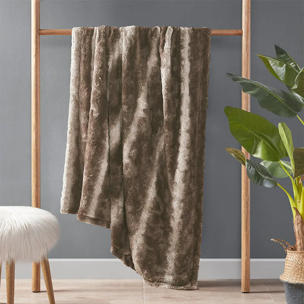 Oversized Faux Fur Throw Blanket Brown Polyester jla