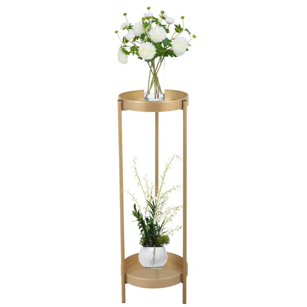 Modern Folding Metal 2 Tier Plant Stand Potted Plant Holder Shelf Indoor Outdoor w2181