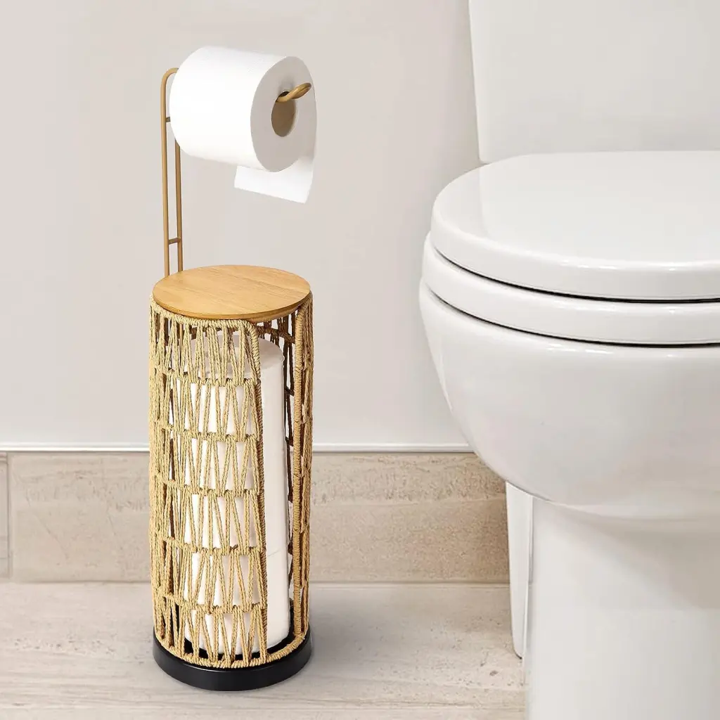 Freestanding Toilet Paper Holder Storage Brown dfzj