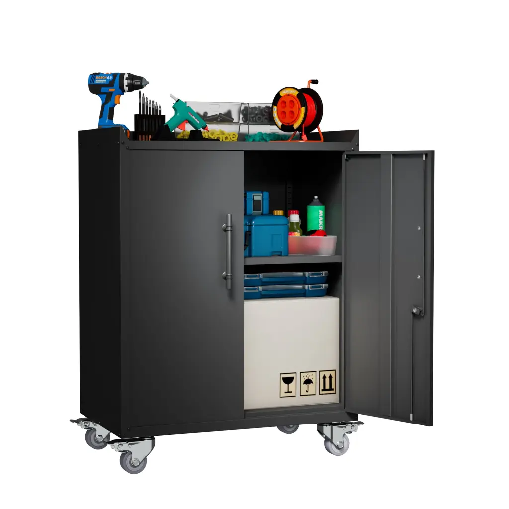 2 Door Lockable Tool Cabinet Garage Storage Black morgie
