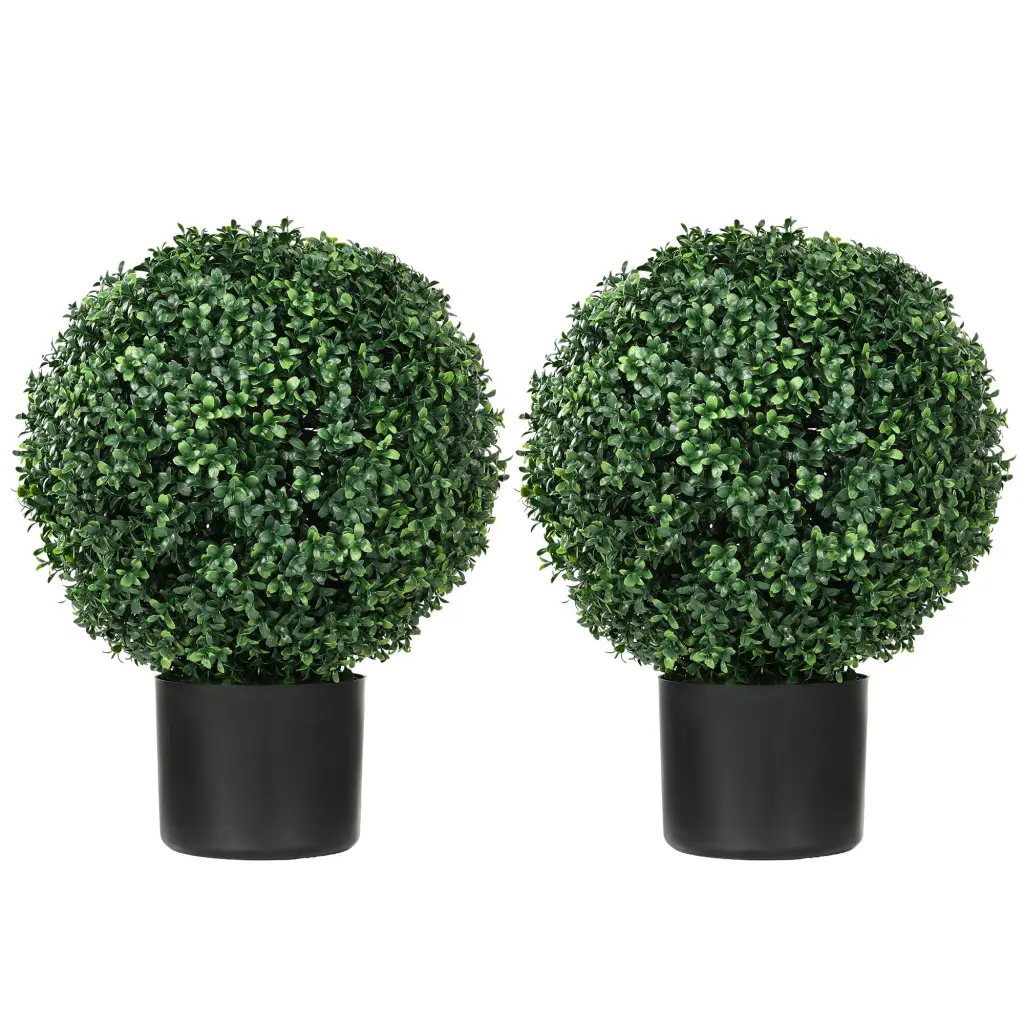 HOMCOM Set 2 20.5 Inch Artificial Ball Boxwood Topiary Trees Pot aosom business