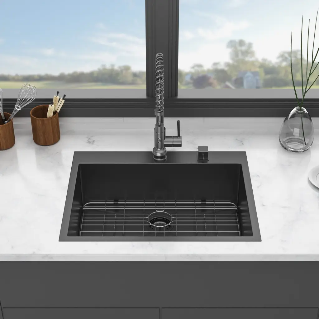 Black Drop Kitchen Sink 28x22 Inch Gunmetal Black Topmount Sink lordear