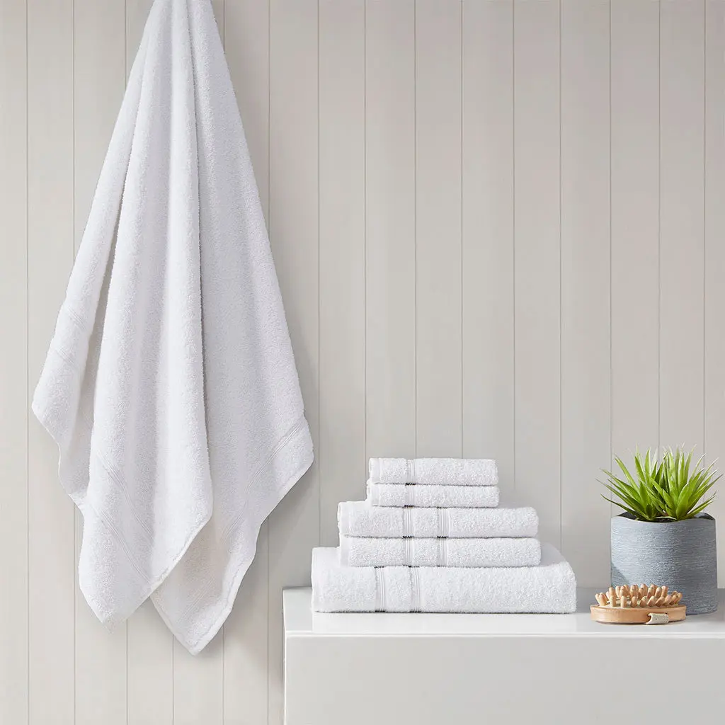 100% Turkish Cotton 6 Piece Towel Set Soft and Absorbent White Bath Towels jla