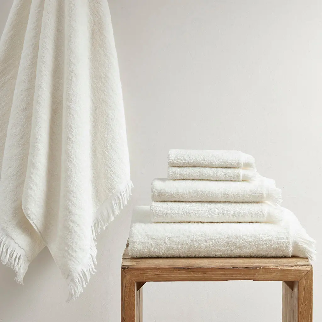 Cotton Dobby Slub 6 Piece Towel Set Ivory Soft Bath Towels jla