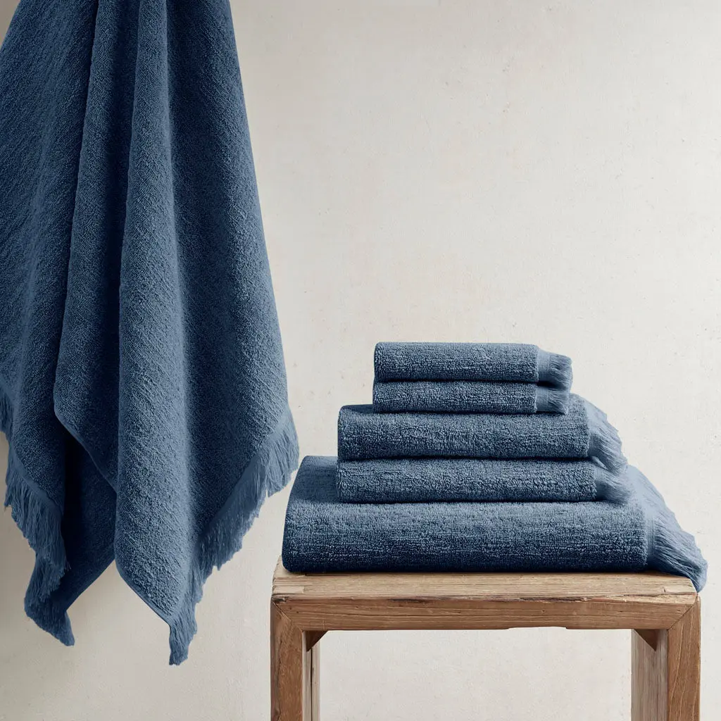 Cotton Dobby Slub 6 Piece Towel Set Navy Blue Bath Towels jla