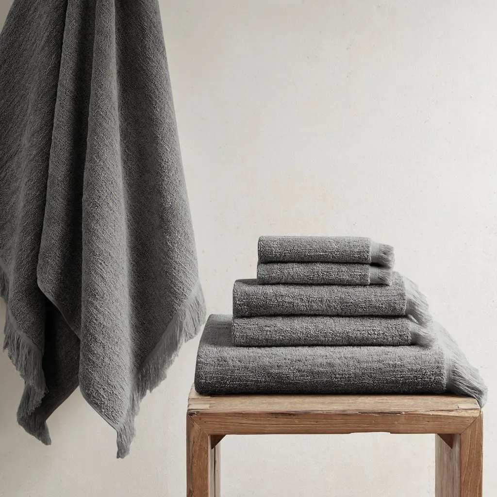 Cotton Dobby Slub 6 Piece Towel Set Charcoal Bath Towels Hand Towels Washcloths jla
