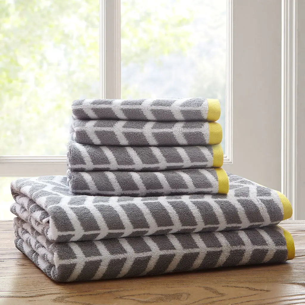 Cotton Jacquard Bath Towel 6 Piece Set Grey Luxury Bathroom jla