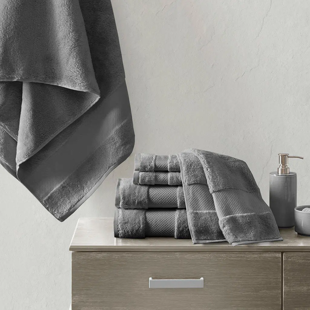 Cotton 6 Piece Bath Towel Set Charcoal Soft Absorbent Bathroom Towels jla