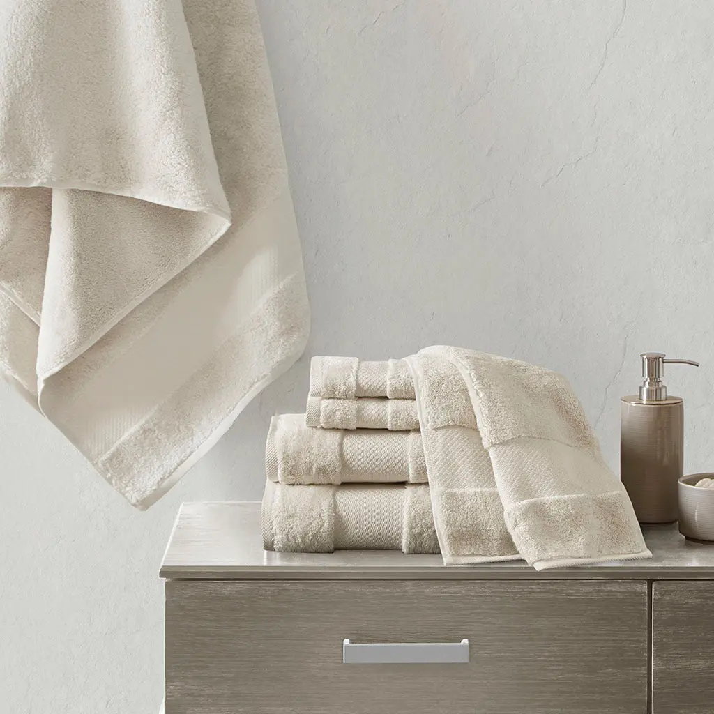 Cotton 6 Piece Bath Towel Set Natural Cotton Soft Absorbent Towels Bathroom Spa jla
