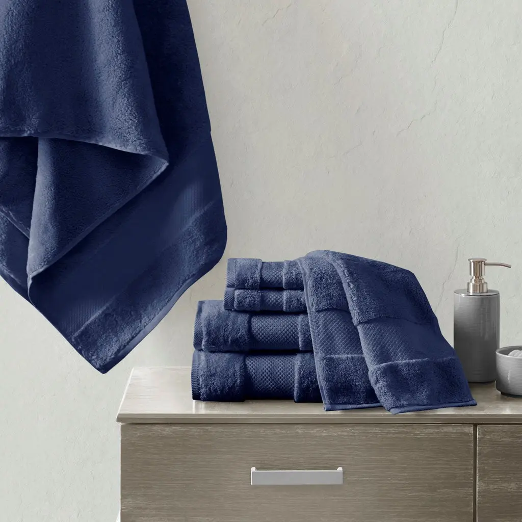 Cotton 6 Piece Bath Towel Set Navy Blue Soft Absorbent Towels jla