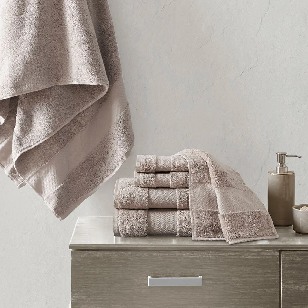 Cotton 6 Piece Bath Towel Set Taupe Soft Absorbent Luxury jla