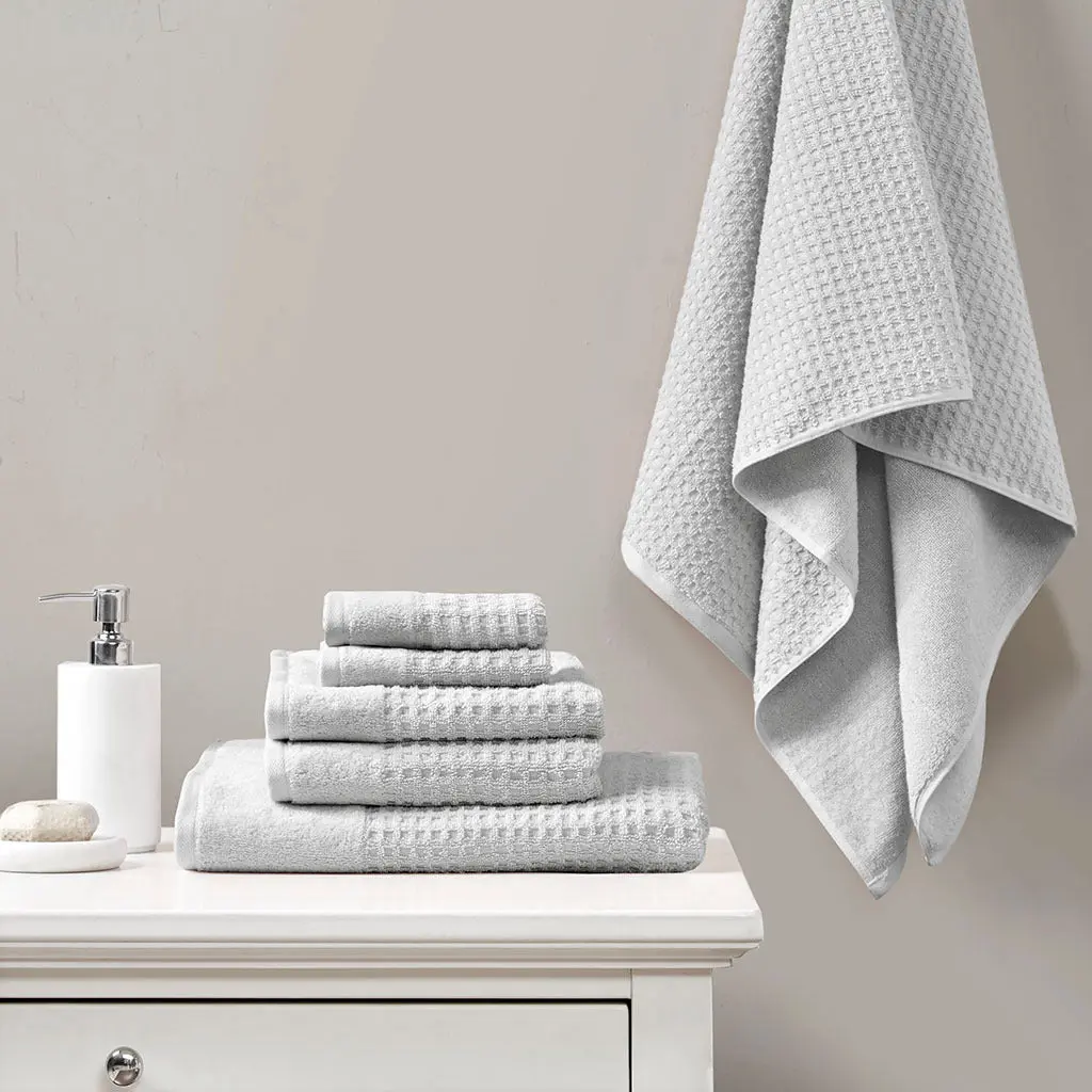 Cotton Waffle Jacquard Antimicrobial Bath Towel 6 Piece Set Grey jla