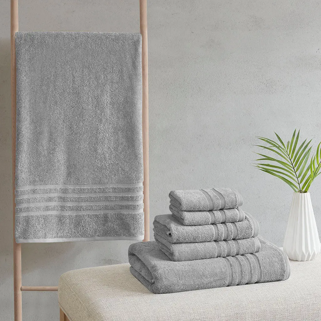Eco-friendly Antimicrobial Bath Towel 6 Piece Set Grey Polyester jla