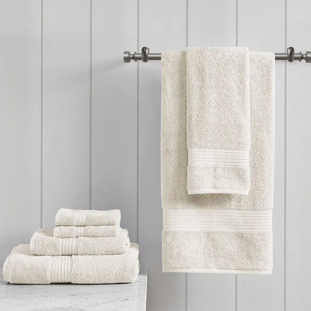 6 Piece Organic Cotton Towel Set Ivory Soft Bath Towels jla