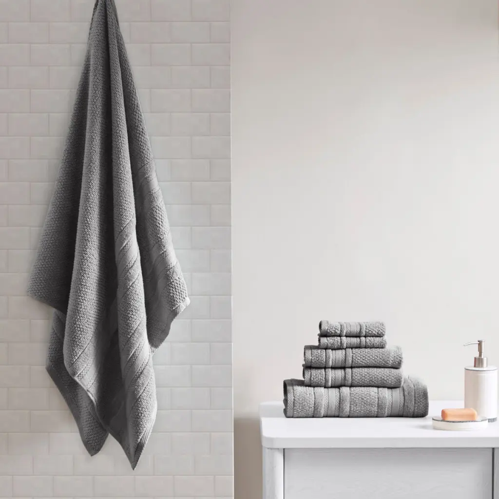 Super Soft Cotton Quick Dry Bath Towel 6 Piece Set Dark Gray Luxury Towels jla