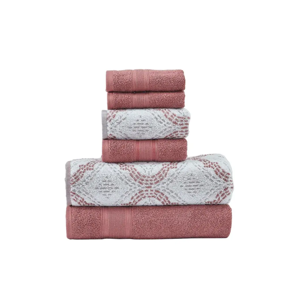 Oya 6Pc Cotton Towel Set Quatrefoil White Pink Urban Port royal hampton
