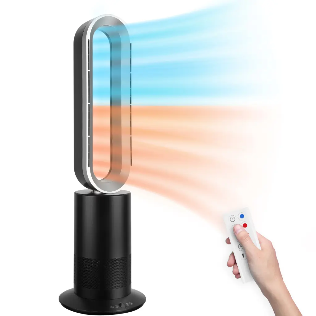 34 Inch Bladeless Tower Fan Heater and Fan Combo Oscillating Black w1134dhs