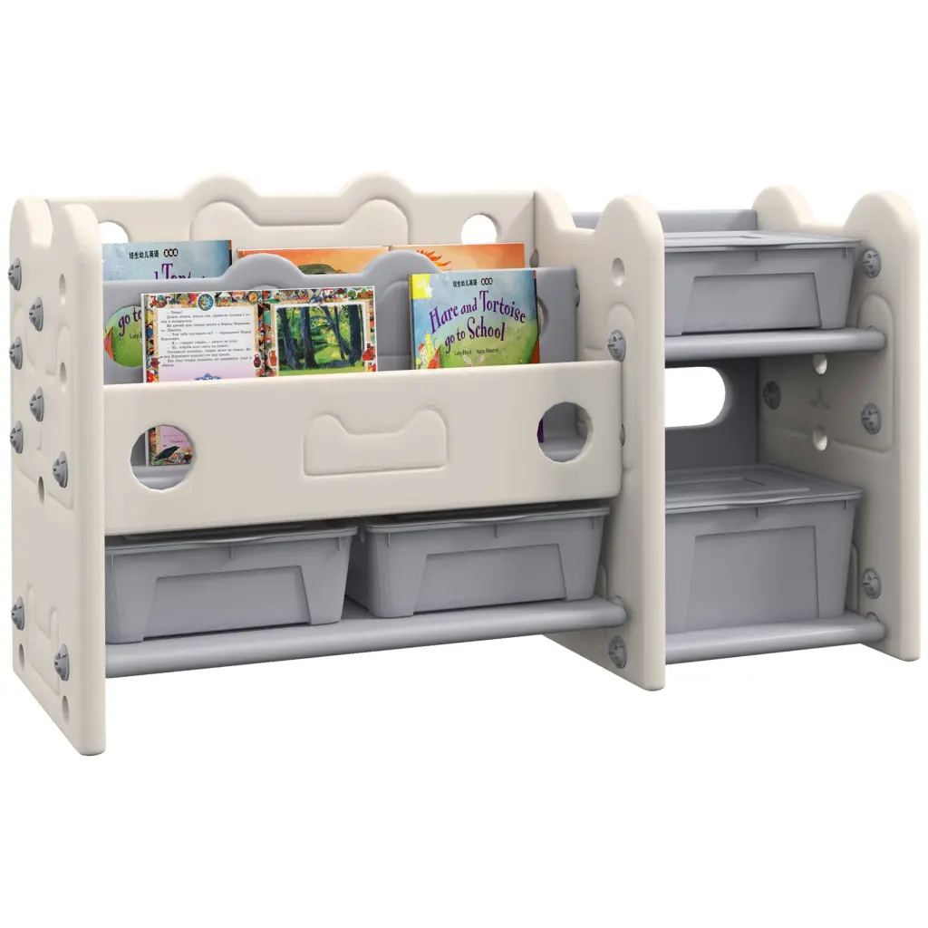 Qaba Kids Toy Storage 2 Tier Toy Organizer 4 Storage Boxes and Book Display aosom business