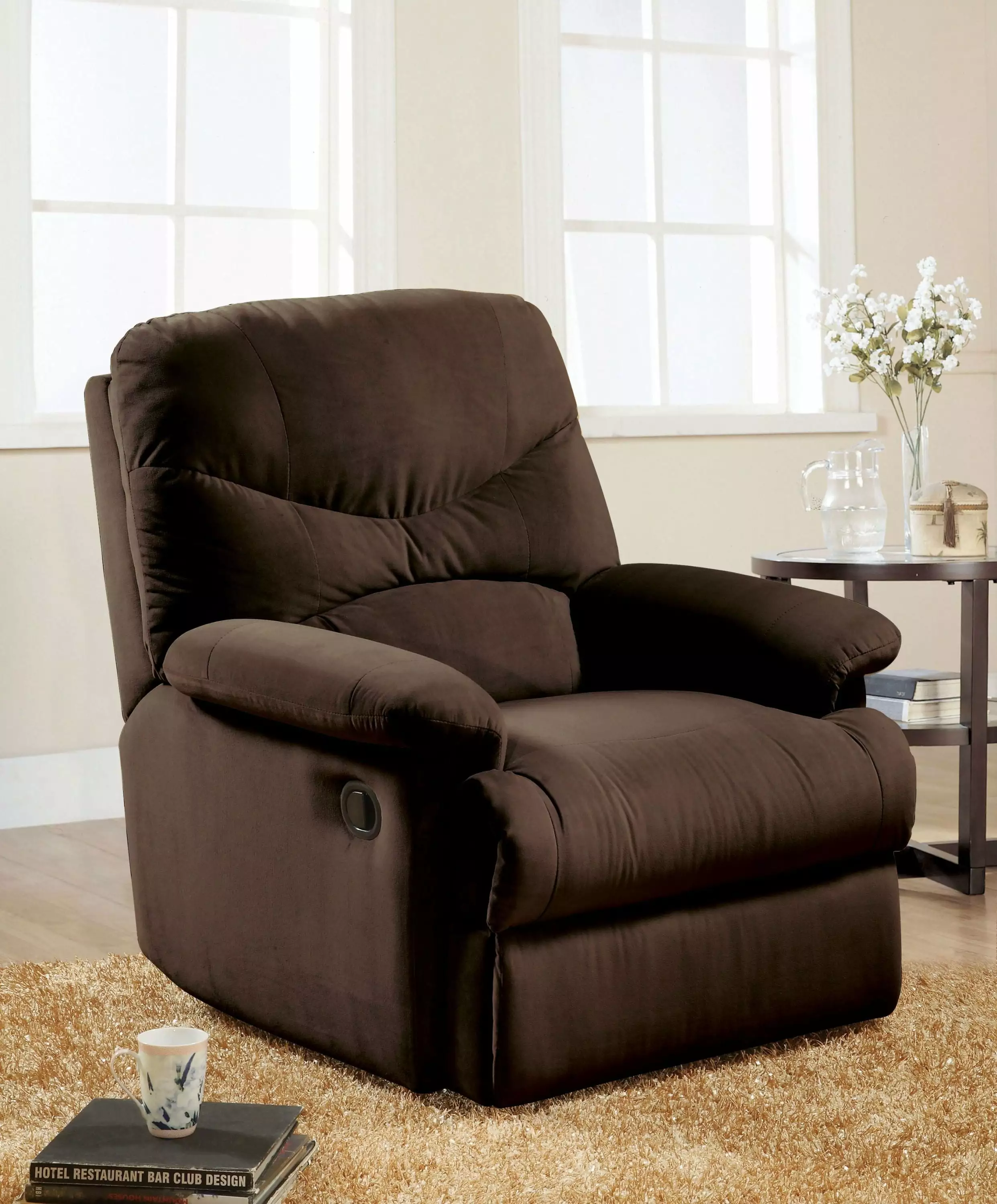 Arcadia Microfiber Recliner Chair - Chocolate Brown - Comfortable Living Room Furniture Go Green Woods