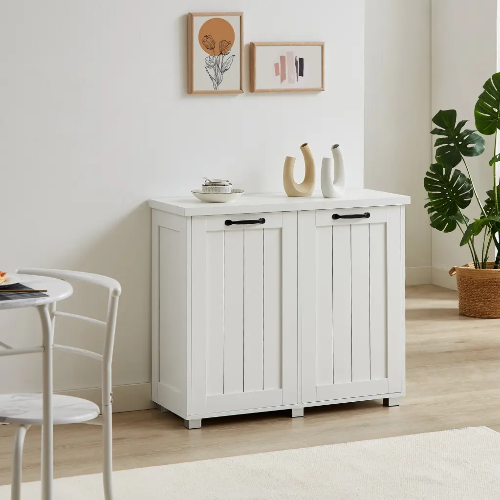 Two Compartment Tilt Out Trash Cabinet Pet Proof Kitchen Waste Bin Storage e-tron