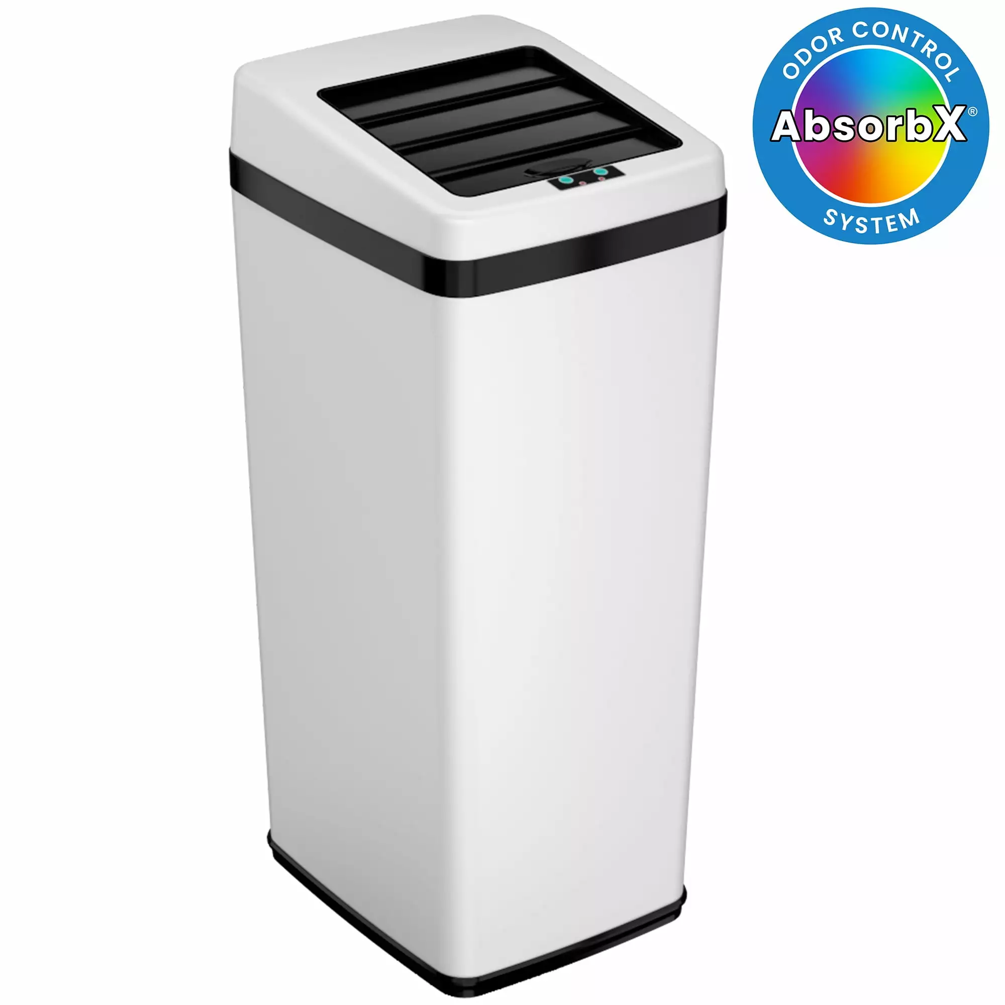 iTouchless Stainless Steel Sliding Lid Sensor Trash Can AbsorbX Odor Control System. 14 Gal.. W