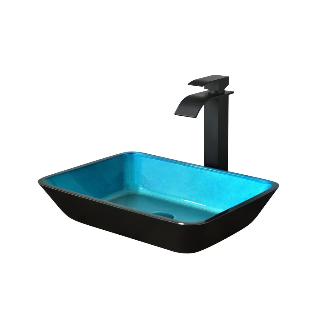 18.125 Inch L 13 Inch W 4.125 Inch H Handmade Countertop Glass Rectangular Vessel w2287