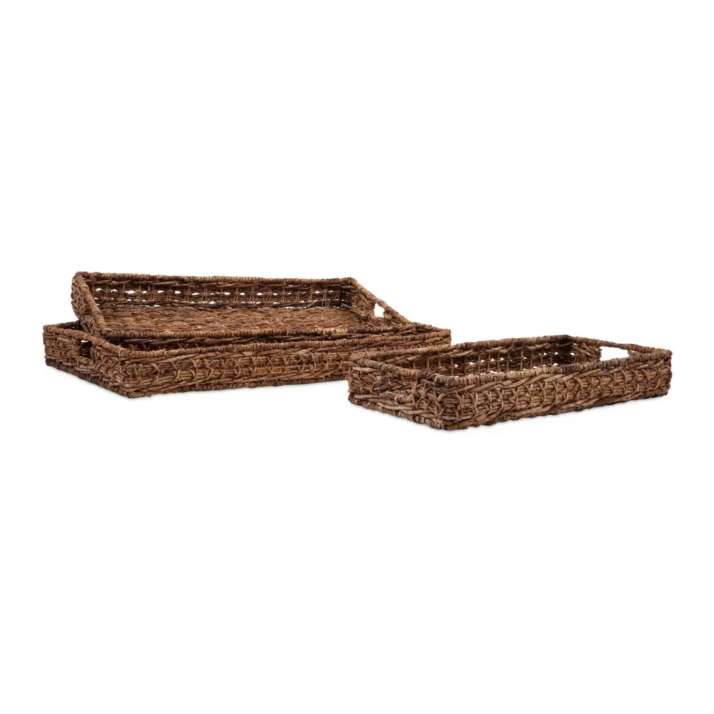 Madura Banana Leaf Trays Set 3 Brown Iron Serving Trays royal hampton
