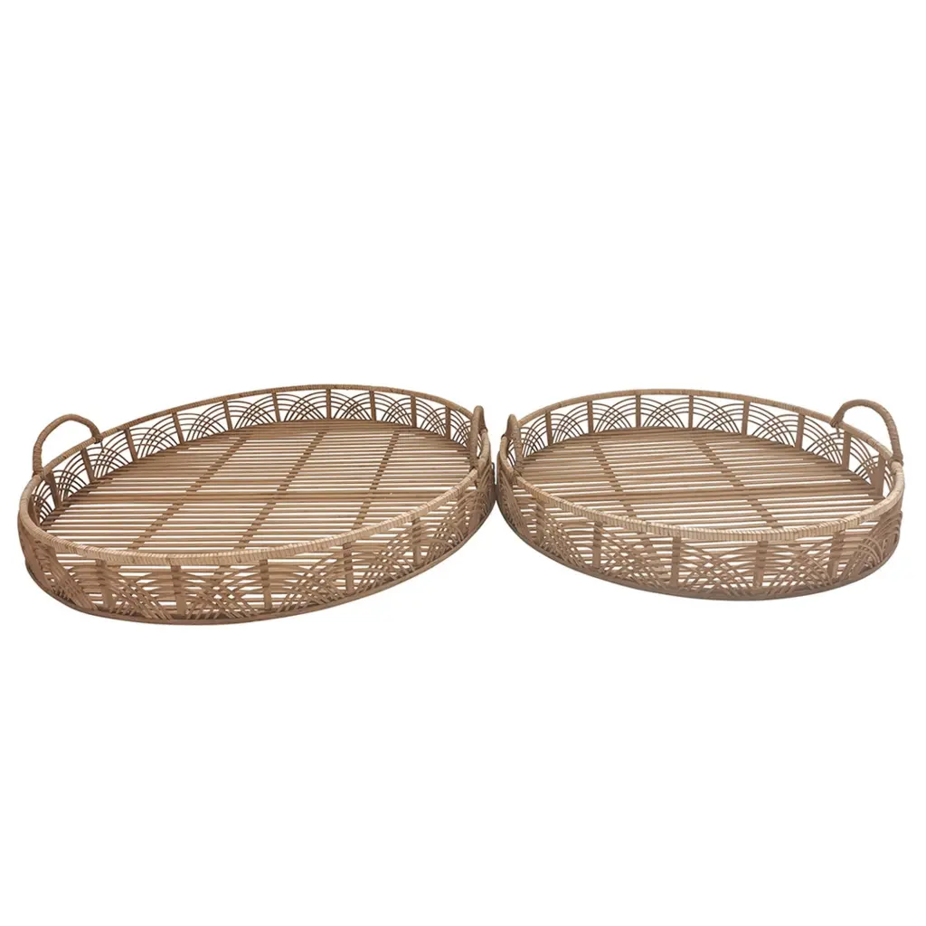 Round Influenced Bamboo Tray Curved Handle Set 2 Brown Bamboo royal hampton