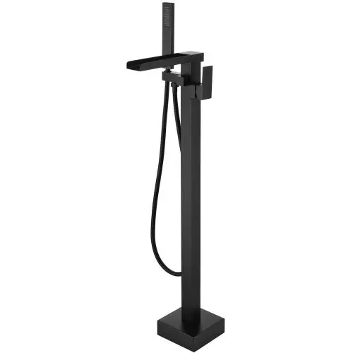 Matte Black Freestanding Tub Filler Floor Mount Faucet Handheld Shower bathininc