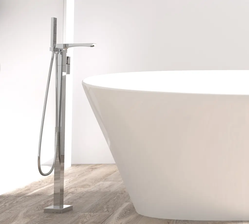 Single Handle Floor Mounted Freestanding Tub Filler Chrome Brass Bathtub Faucet clovis