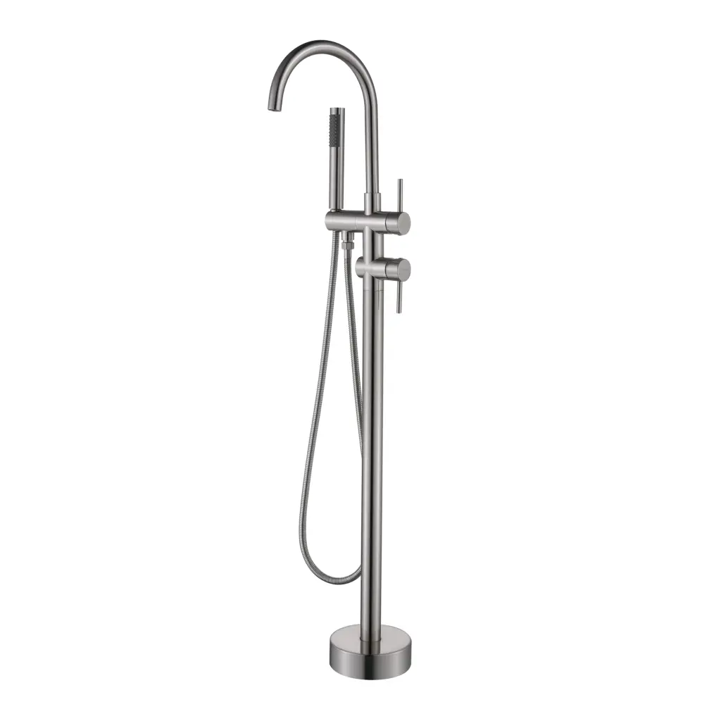 Trustmade Double Handle Freestanding Tub Filler Hand Shower - Brushed Nickel w969 -modern muse-
