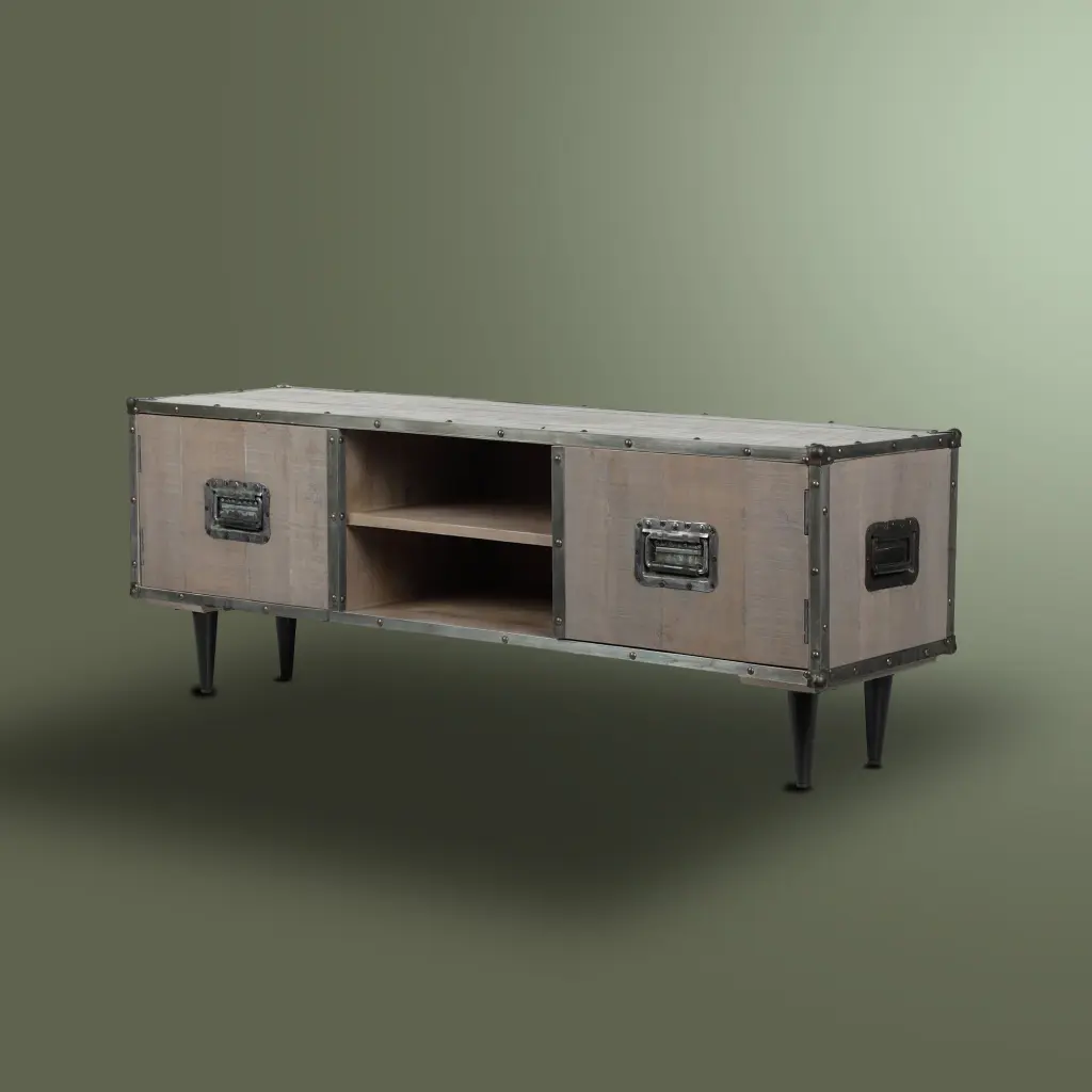 TV Cabinet 2 Door Back MDF Black Metal Fitting Leg KD Decorative Grey global chain solutions