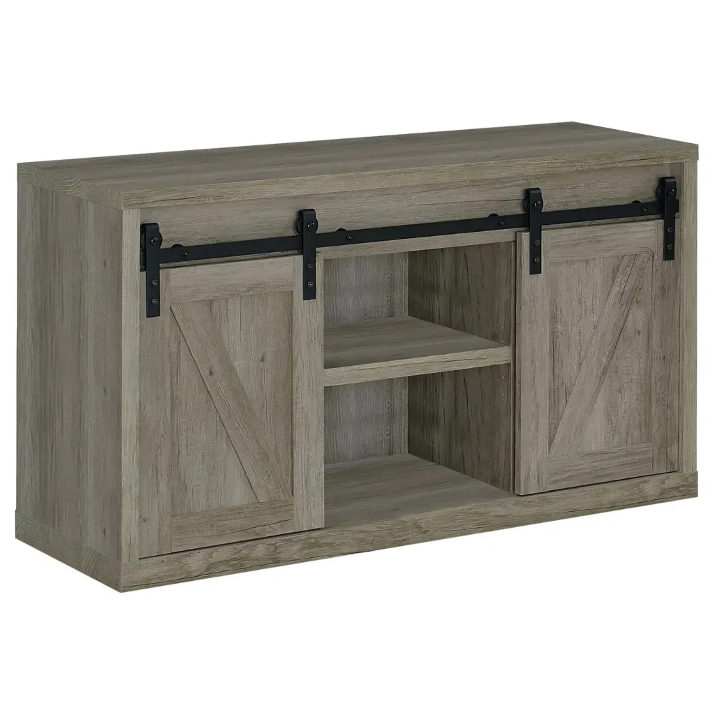 Grey Driftwood 48 Inch TV Console 2 Sliding Doors Gray Primary Storage furniture max
