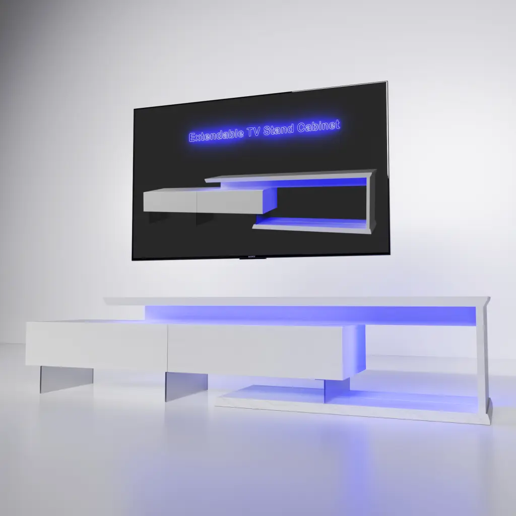 TV Console Storage Cabinets Extendable LED TV Stand Remote Modern Design hymasbros