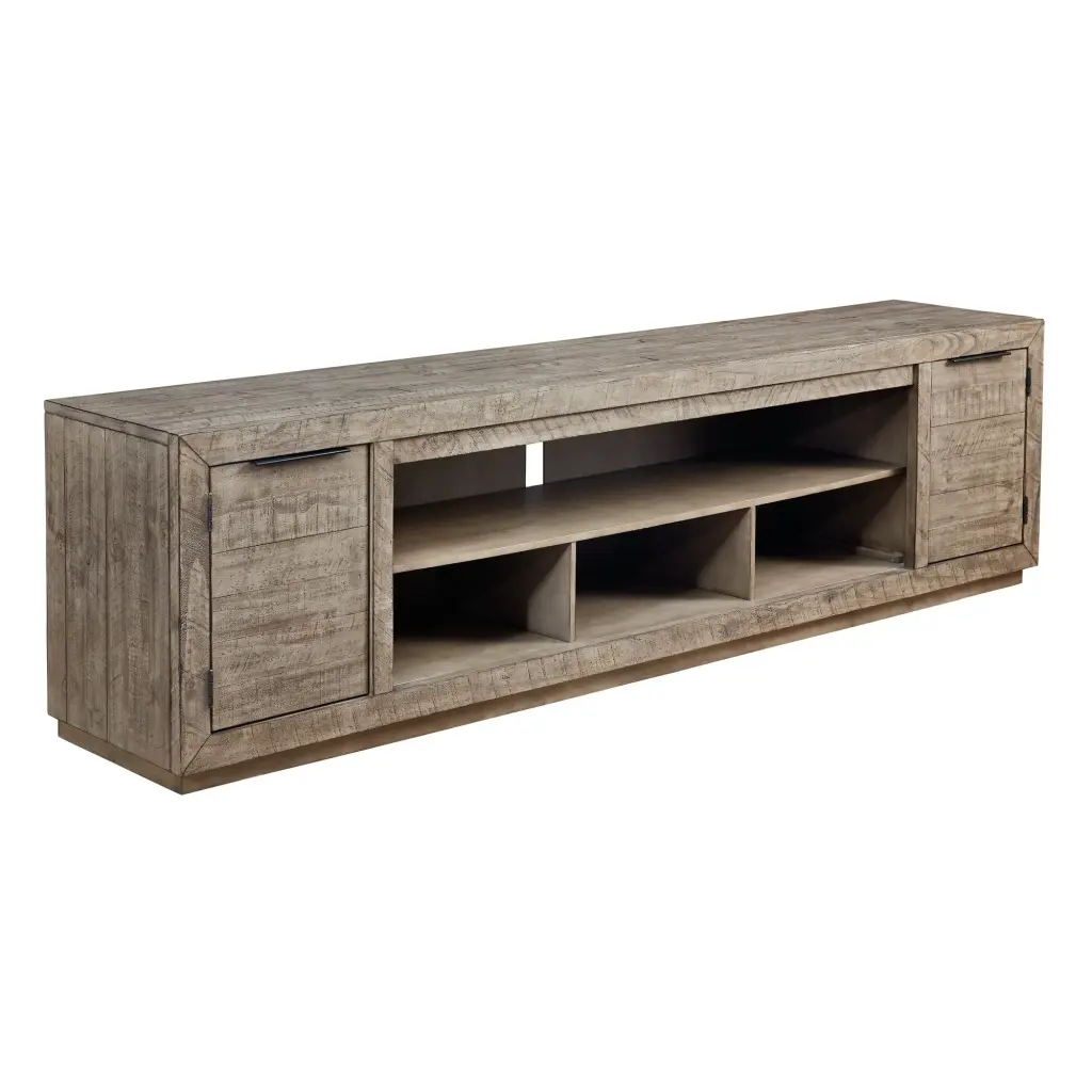 92 Inch Rustic Wood TV Entertainment Console Low Profile Brown Media Center royal hampton