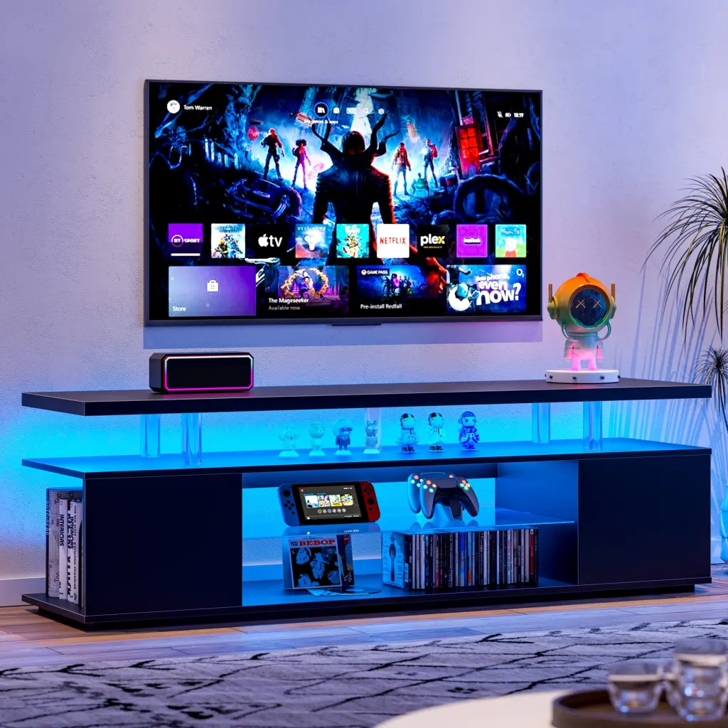 TV Stand 70 Inch TV LED Gaming Entertainment Center Media Storage Cabinet cubehom