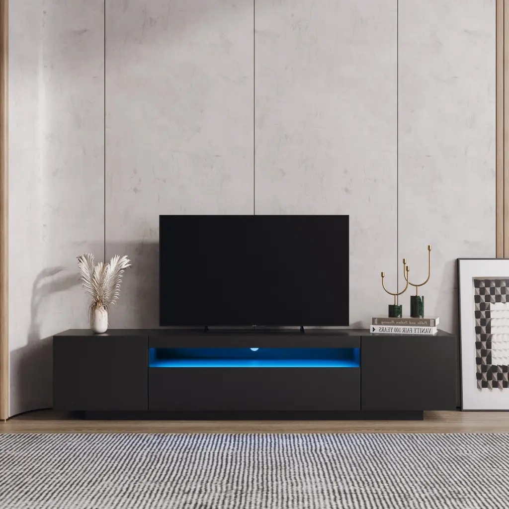 Modern Black TV Stand LED Lights Wholesale Entertainment Center joysource furniture