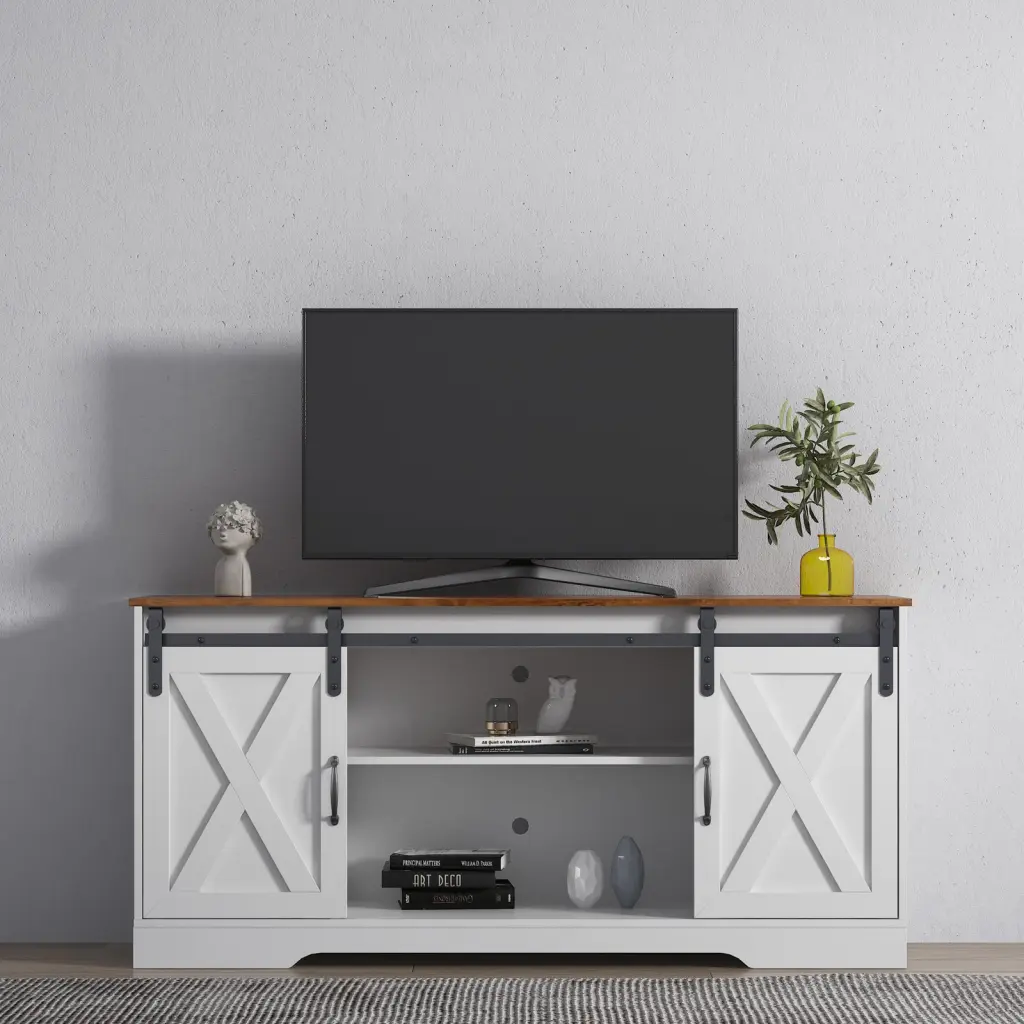 TV Stand Sliding Barn Door Modern Farmhouse Wood Entertainment Center joysource furniture