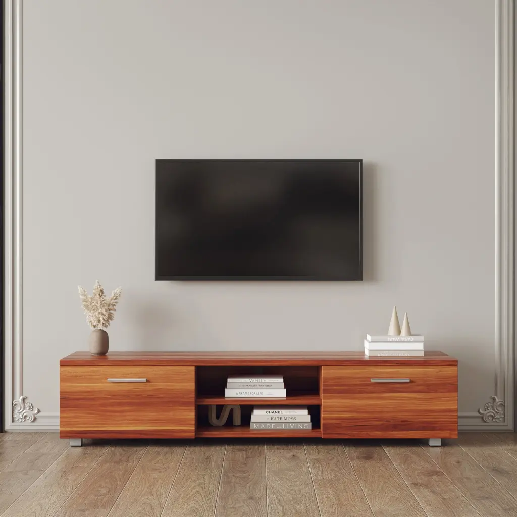Walnut TV Stand 70 Inch TV - Media Console Entertainment Center Ample Storage joysource furniture