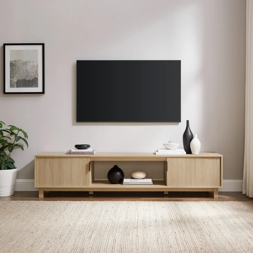 Modern Fluted Door Minimalist TV Stand TVs Up to 80 Inches Coastal Style walker edison