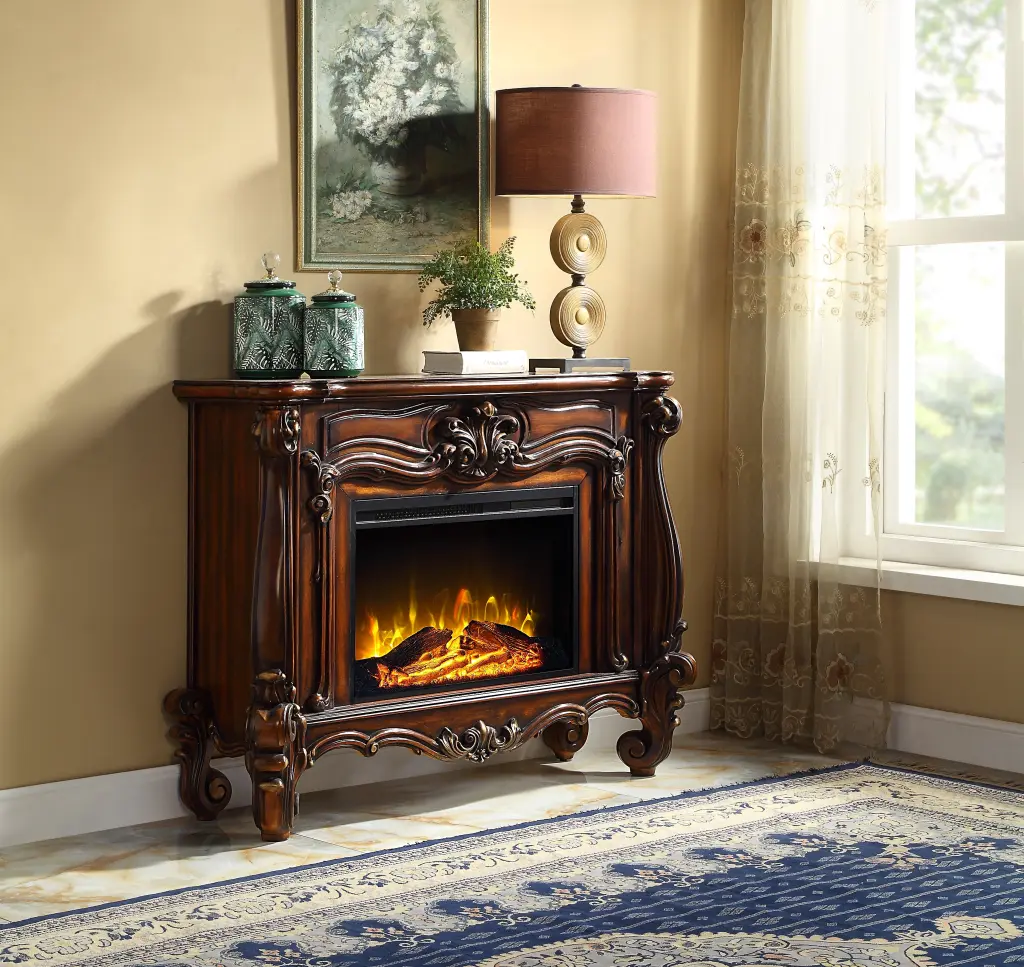 Versailles Fireplace Cherry Oak Finish Ac01315 Oak Solid Wood MDF TV Stand acme onsite store