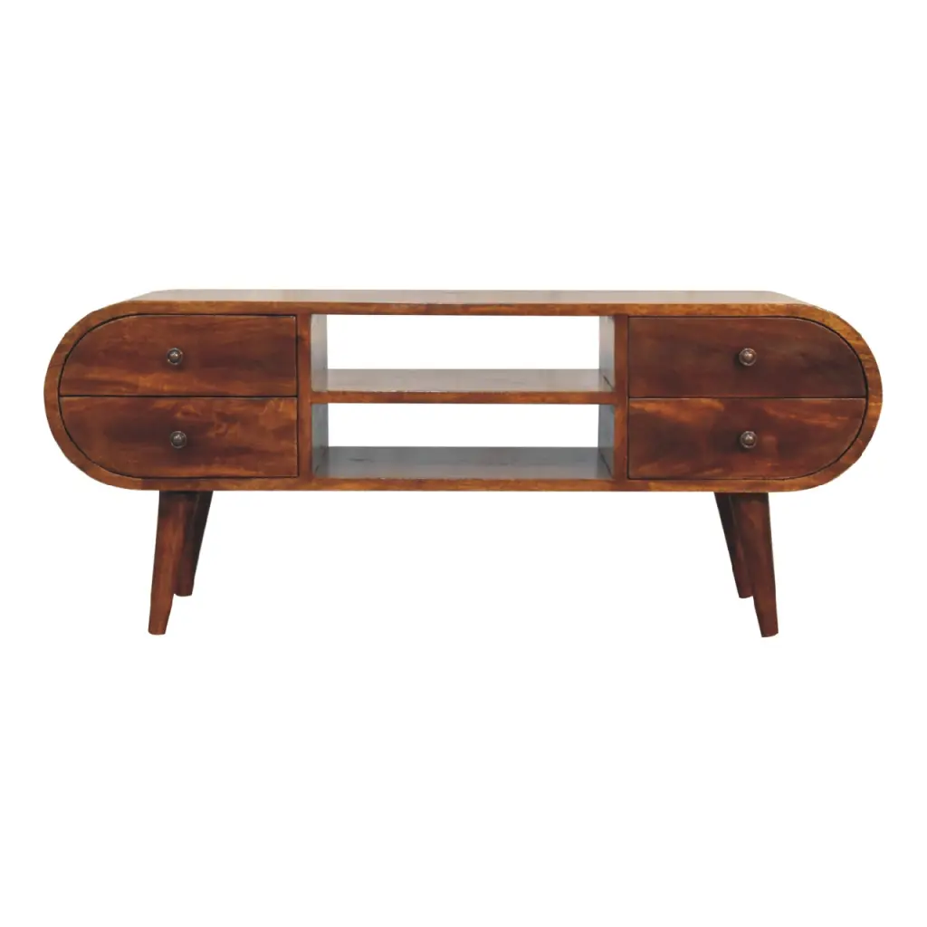 Chestnut Circular Media Unit Solid Wood TV Stand Storage artisan furniture