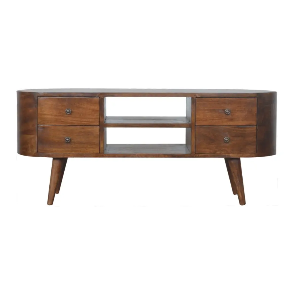 Chestnut Rounded Entertainment Unit Solid Wood TV Stand Media Console artisan furniture