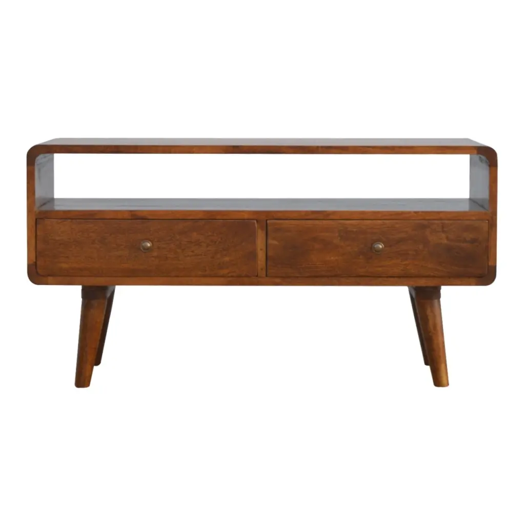 Curved Chestnut Media Unit Solid Wood TV Stand Entertainment Center artisan furniture