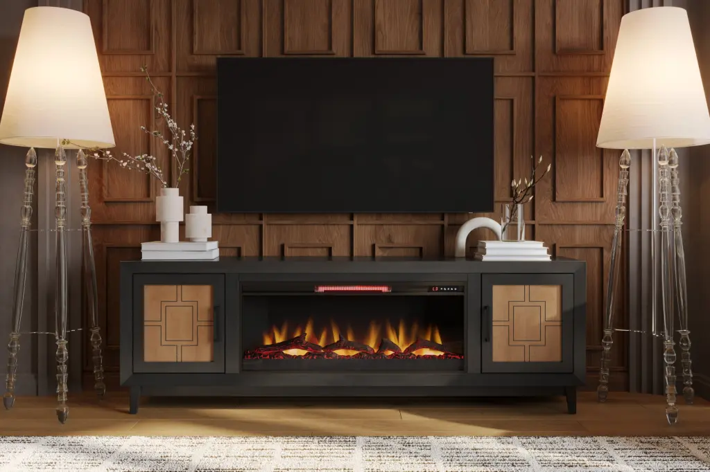 Ventura 86 Inch Fireplace TV Stand TVs Up to 95 Inches Black Finish bridgevine home