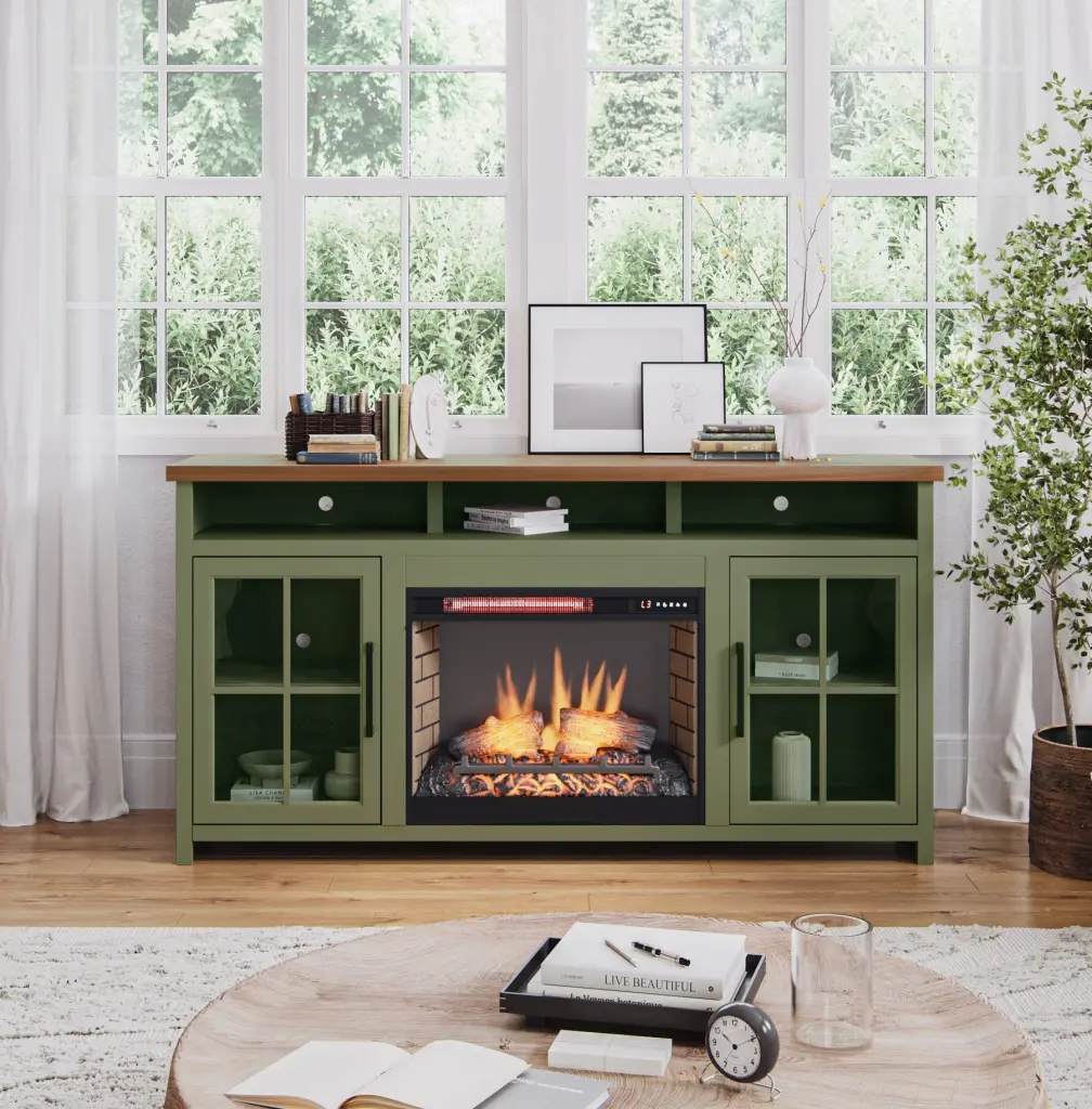 Vineyard 74 Inch Fireplace TV Stand Console TVs Up To 85 Inches Modern Living Room Furniture bridgevine home