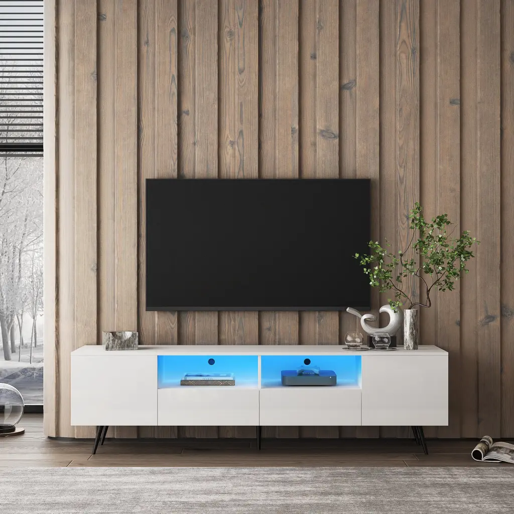 Modern White Tv Stand 16 Colors Led Tv Stand Remote Regulation Lights dasenwood