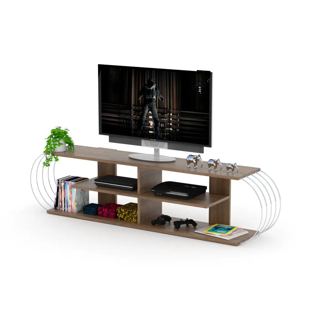 Furnishome Store Mid Century Modern TV Stand 4 Shelves Open Storage Entertainment Center furnia