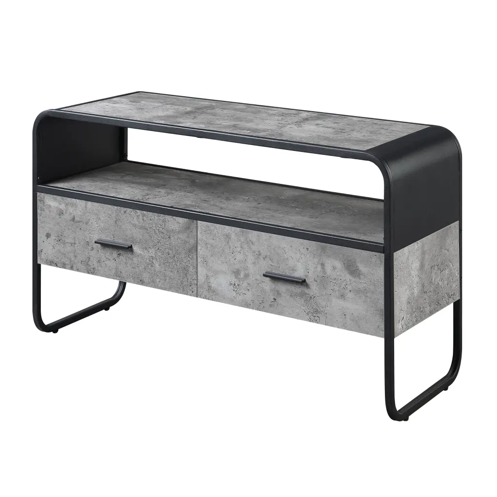 Concrete Grey And Black 2 Drawer TV Stand Black Grey Primary Living Space Modern Entertainment Center furniture max